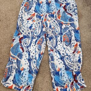 Chicos Women’s Paisley Print Cropped Linen Pants Size 1.5